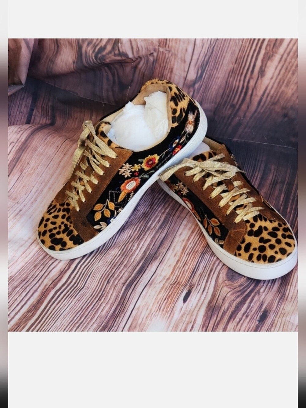 JOHNNY WAS Leopard Embroidered Low-Top Sneakers - Brown